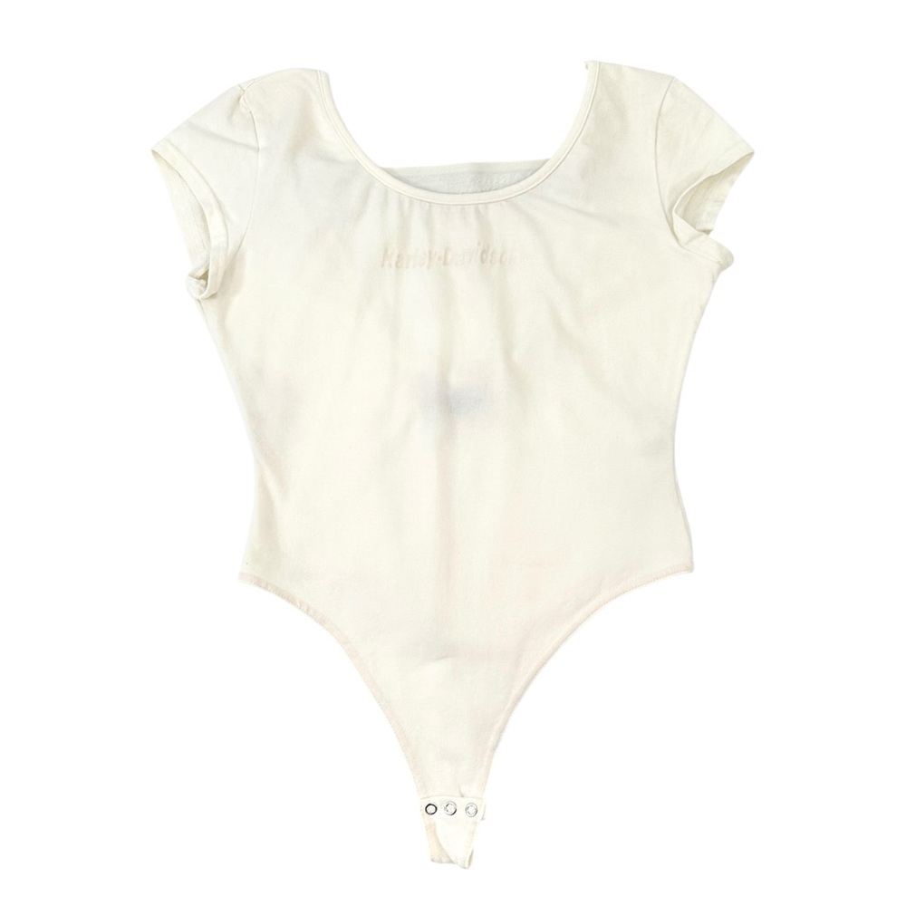 Vintage Harley Davidson Cream Off White Open Back Short Sleeve Logo Bodysuit
